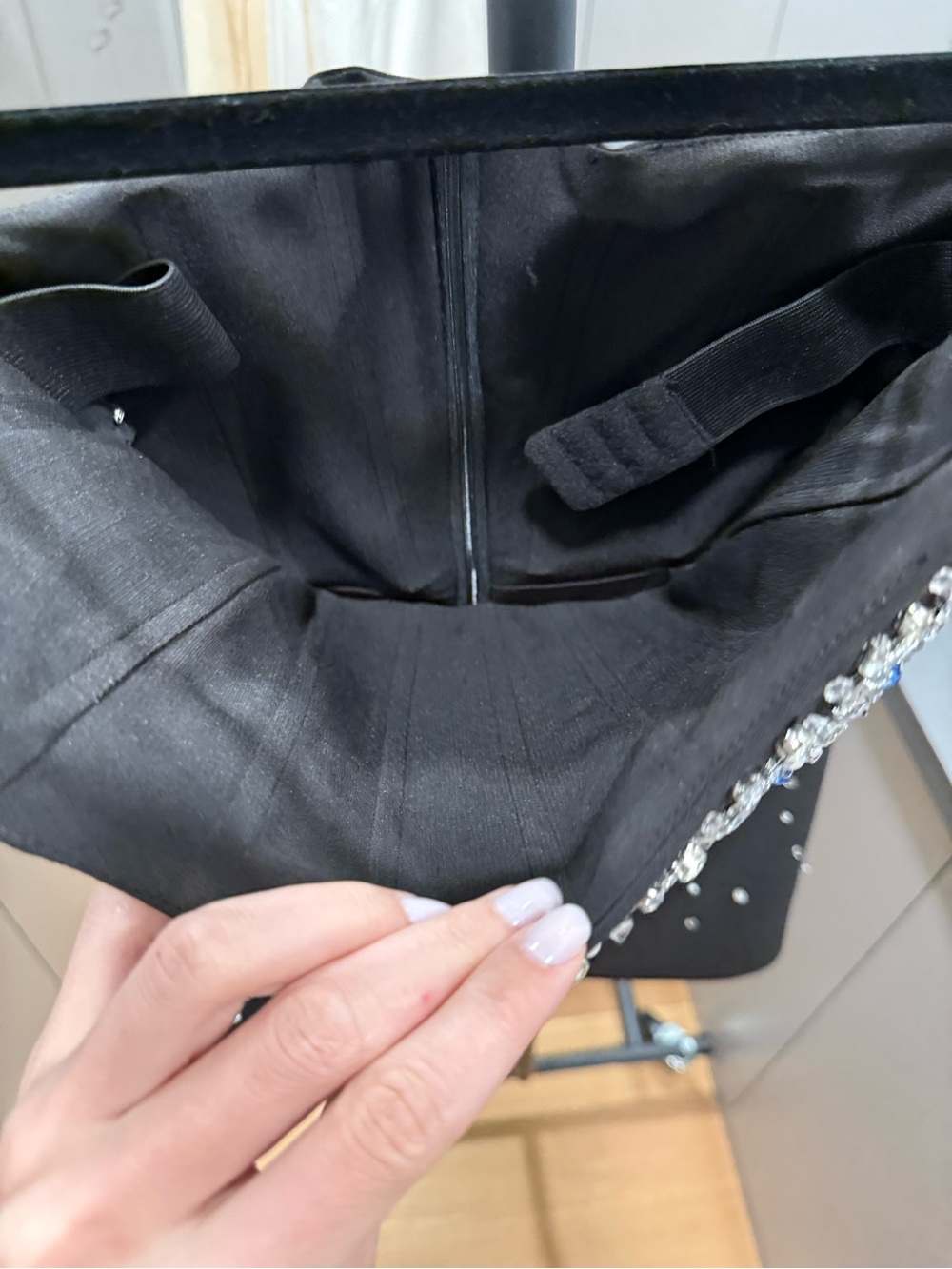 Black Strapless Mini Dress with Crystal Detailing - Picture 4 of 6